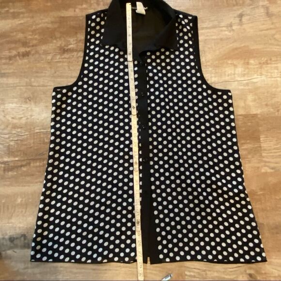Double Zero Sheer Blouse Sleeveless Button Front Black White Polka Dot Size L - Picture 7 of 11